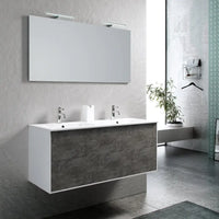Mobile Bagno 120cm Sospeso Due Cassetti Lavabo Doppia Vasca e Specchio Con Lampada - Ossido