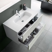 Composizione Mobile Bagno 100cm Sospeso Due Cassetti e Specchio Con Lampada - Rovere Cenere