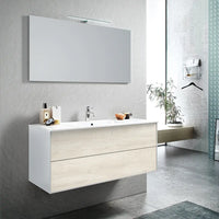 Mobile Bagno 120cm Sospeso Due Cassetti e Specchio Con Lampada - Rovere Alaska