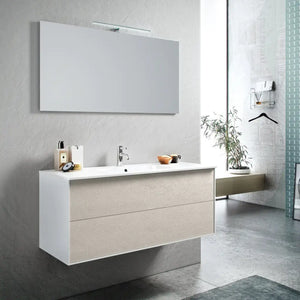 Mobile Bagno 120cm Sospeso Due Cassetti e Specchio Con Lampada - Avana Effetto Pietra