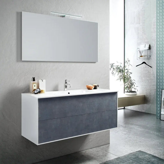 Mobile Bagno 120cm Sospeso Due Cassetti e Specchio Con Lampada - Blu Effetto Pietra