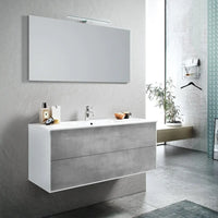 Mobile Bagno 120cm Sospeso Due Cassetti e Specchio Con Lampada - Cemento