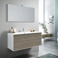 Mobile Bagno 120cm Sospeso Due Cassetti e Specchio Con Lampada - Rovere Cenere