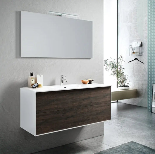 Mobile Bagno 120cm Sospeso Due Cassetti e Specchio Con Lampada - Testa di Moro