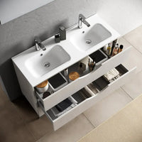 Mobile Bagno Sospeso 120cm Effetto Pietra Con Doppio Lavabo - Avana Effetto Pietra