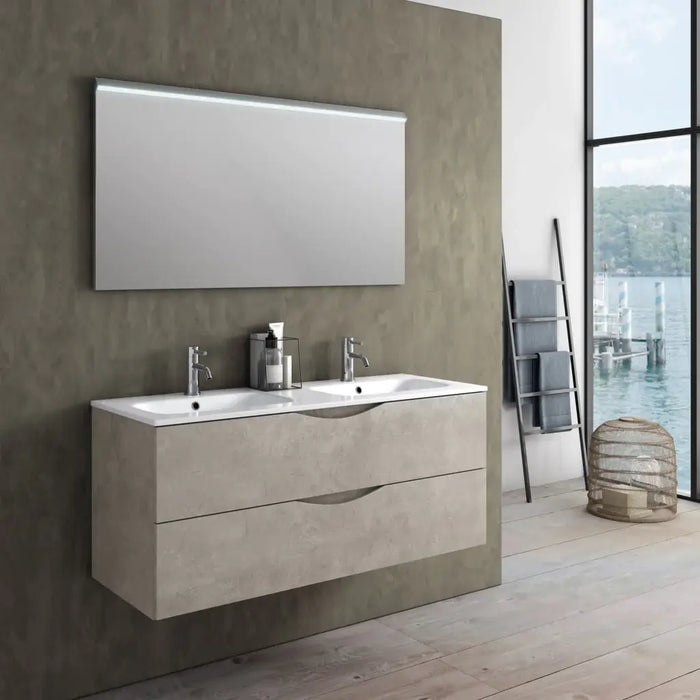 Mobile Bagno Sospeso 120cm Effetto Pietra Con Doppio Lavabo - Avana Effetto Pietra