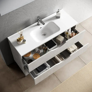 Mobile Bagno 120 cm Composizione Sospesa Effetto Pietra - Bianco Effetto Pietra