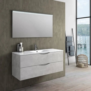 Mobile Bagno 120 cm Composizione Sospesa Effetto Pietra - Bianco Effetto Pietra