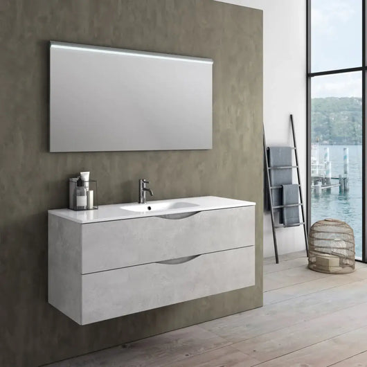 Mobile Bagno 120 cm Composizione Sospesa Effetto Pietra - Bianco Effetto Pietra