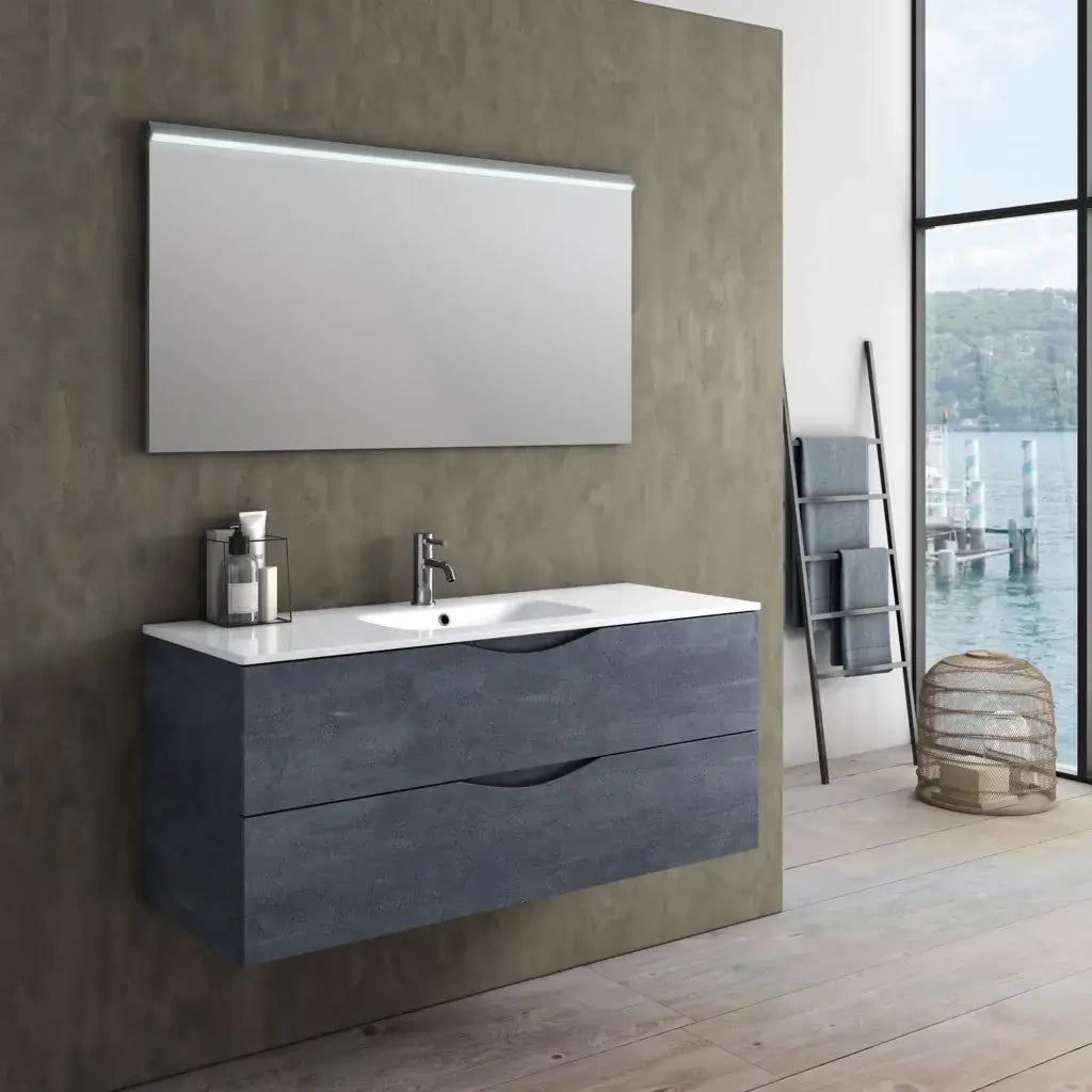 Mobile Bagno 120 cm Composizione Sospesa Effetto Pietra - Blu Effetto Pietra