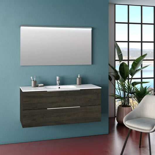Composizione Bagno 120cm Sospesa Con Due Cassetti E Specchio Con Led Integrato - Testa di Moro