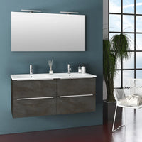 Mobile Bagno 120cm Sospeso Con Quattro Cassetti Lavabo Doppia Vasca Specchio E Doppia Lampada - Ossido
