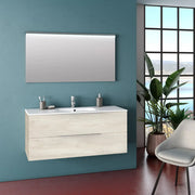 Composizione Bagno 120cm Sospesa Con Due Cassetti E Specchio Con Led Integrato - Rovere Alaska