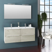 Mobile Bagno 120cm Sospeso Con Quattro Cassetti Lavabo Doppia Vasca Specchio E Doppia Lampada - Sherwood