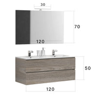 Mobile bagno 120cm sospeso con doppio lavabo legno rovere