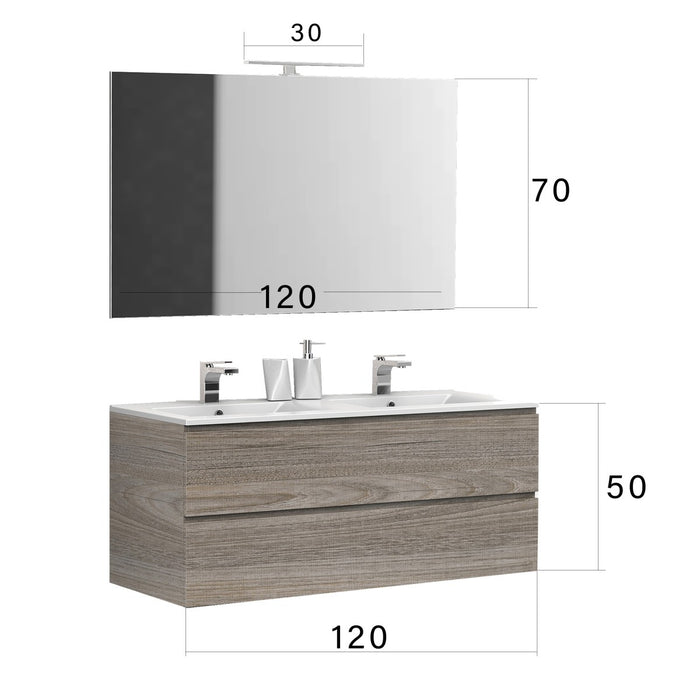 Mobile bagno 120cm sospeso con doppio lavabo legno rovere