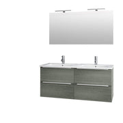 Mobile Bagno 120cm Sospeso Con Quattro Cassetti Lavabo Doppia Vasca Specchio E Doppia Lampada - Grigio