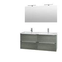 Mobile Bagno 120cm Sospeso Con Quattro Cassetti Lavabo Doppia Vasca Specchio E Doppia Lampada - Grigio