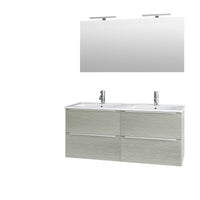 Mobile Bagno 120cm Sospeso Con Quattro Cassetti Lavabo Doppia Vasca Specchio E Doppia Lampada - Yuta