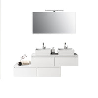 Composizione Bagno 160cm Con Doppio Lavabo, Cassetti E Specchio Con Lampada - Bianco