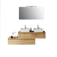Composizione Bagno 160cm Con Doppio Lavabo, Cassetti E Specchio Con Lampada - Rovere Miele