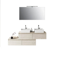 Composizione Bagno 160cm Con Doppio Lavabo, Cassetti E Specchio Con Lampada - Sherwood Naturale