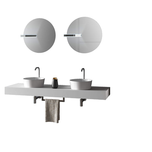 Mobile Bagno Sospeso 165cm Con Doppio Lavabo Doppio Specchio e Lampada - Bianco