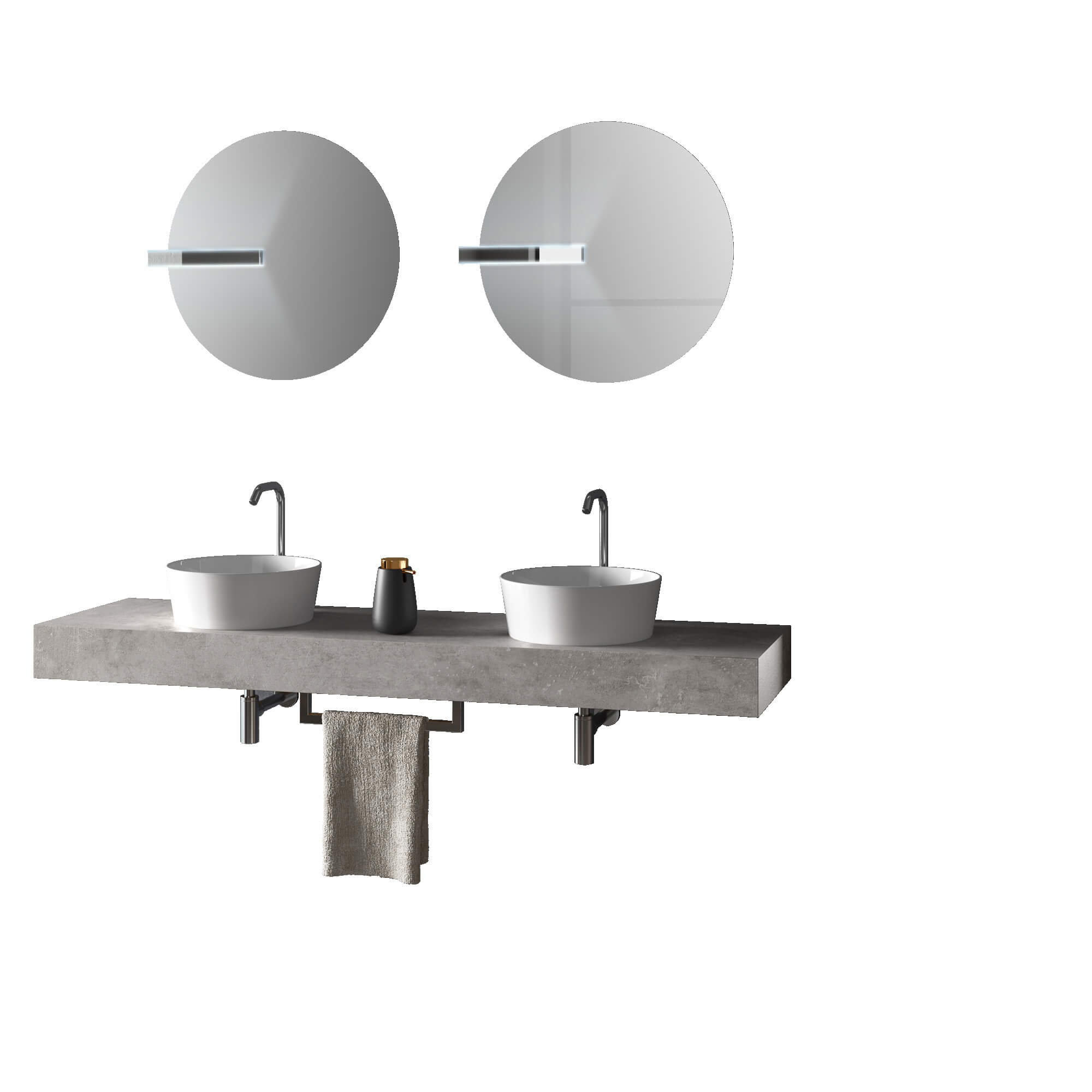 Mobile Bagno Sospeso 165cm Con Doppio Lavabo Doppio Specchio e Lampada - Cemento