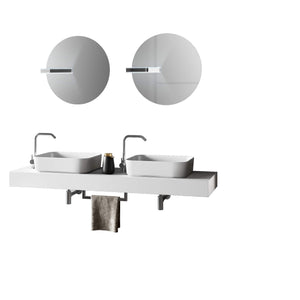 Mobile Bagno Sospeso 165cm Con Due Lavabi Due Specchi Doppia Lampada e Porta Asciugamano - Bianco