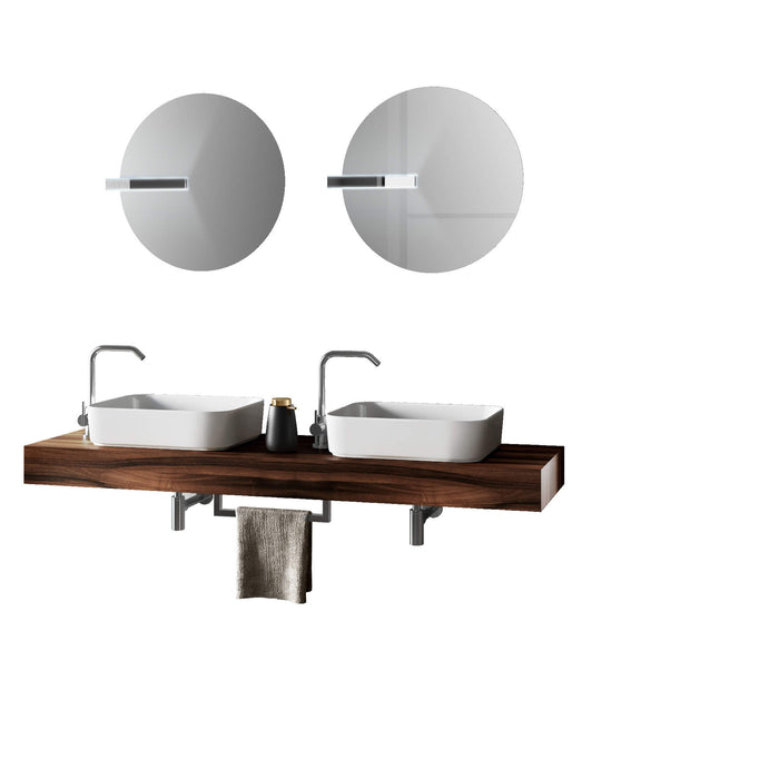 Mobile Bagno Sospeso 165cm Con Due Lavabi Due Specchi Doppia Lampada e Porta Asciugamano - Noce