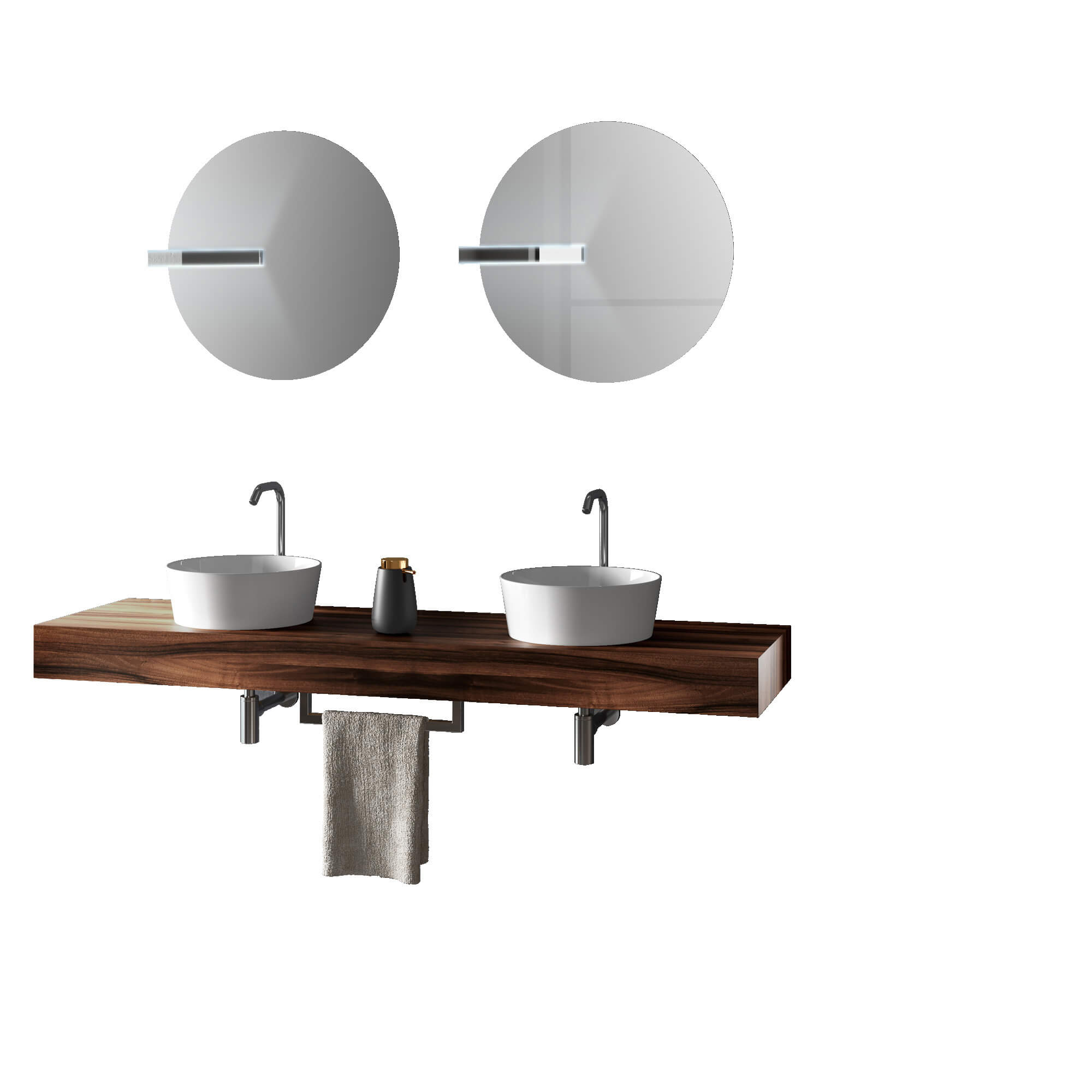 Mobile Bagno Sospeso 165cm Con Doppio Lavabo Doppio Specchio e Lampada - Noce