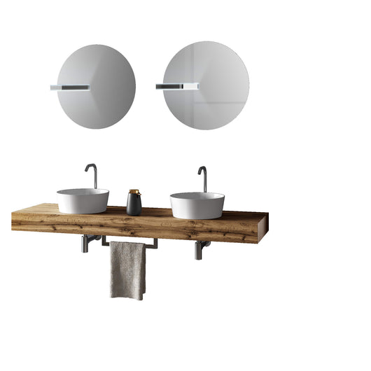 Mobile Bagno Sospeso 165cm Con Doppio Lavabo Doppio Specchio e Lampada - Rovere Miele