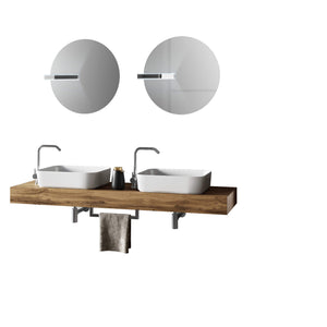 Mobile Bagno Sospeso 165cm Con Due Lavabi Due Specchi Doppia Lampada e Porta Asciugamano - Rovere Miele