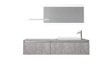 Mobile Bagno 170cm Sospeso, Due Cassetti, Lavabo, Specchio LED Integrato e Mensola - Cemento