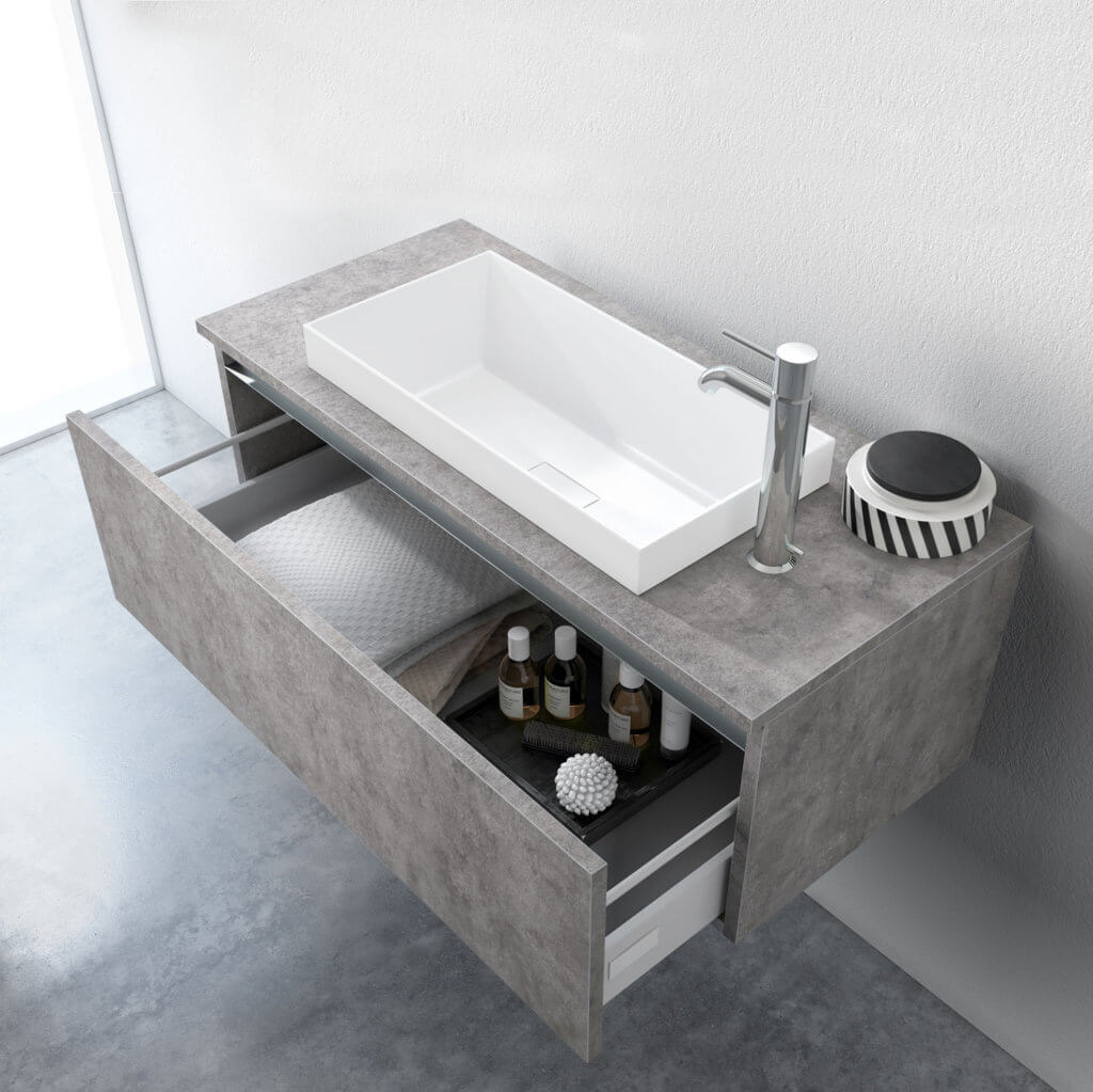 Mobile Bagno 170cm Sospeso, Due Cassetti, Lavabo, Specchio LED Integrato e Mensola - Laccato Bianco Opaco