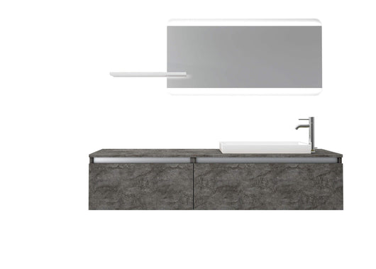 Mobile Bagno 170cm Sospeso, Due Cassetti, Lavabo, Specchio LED Integrato e Mensola - Ossido