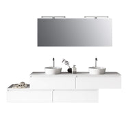 Composizione Bagno 200cm Con Doppio Lavabo, Cassetti E Specchio Con Lampada - Bianco