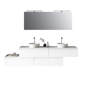 Composizione Bagno 200cm Con Doppio Lavabo, Cassetti E Specchio Con Lampada - Bianco