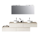 Composizione Bagno 200cm Con Doppio Lavabo, Cassetti E Specchio Con Lampada - Sherwood Naturale