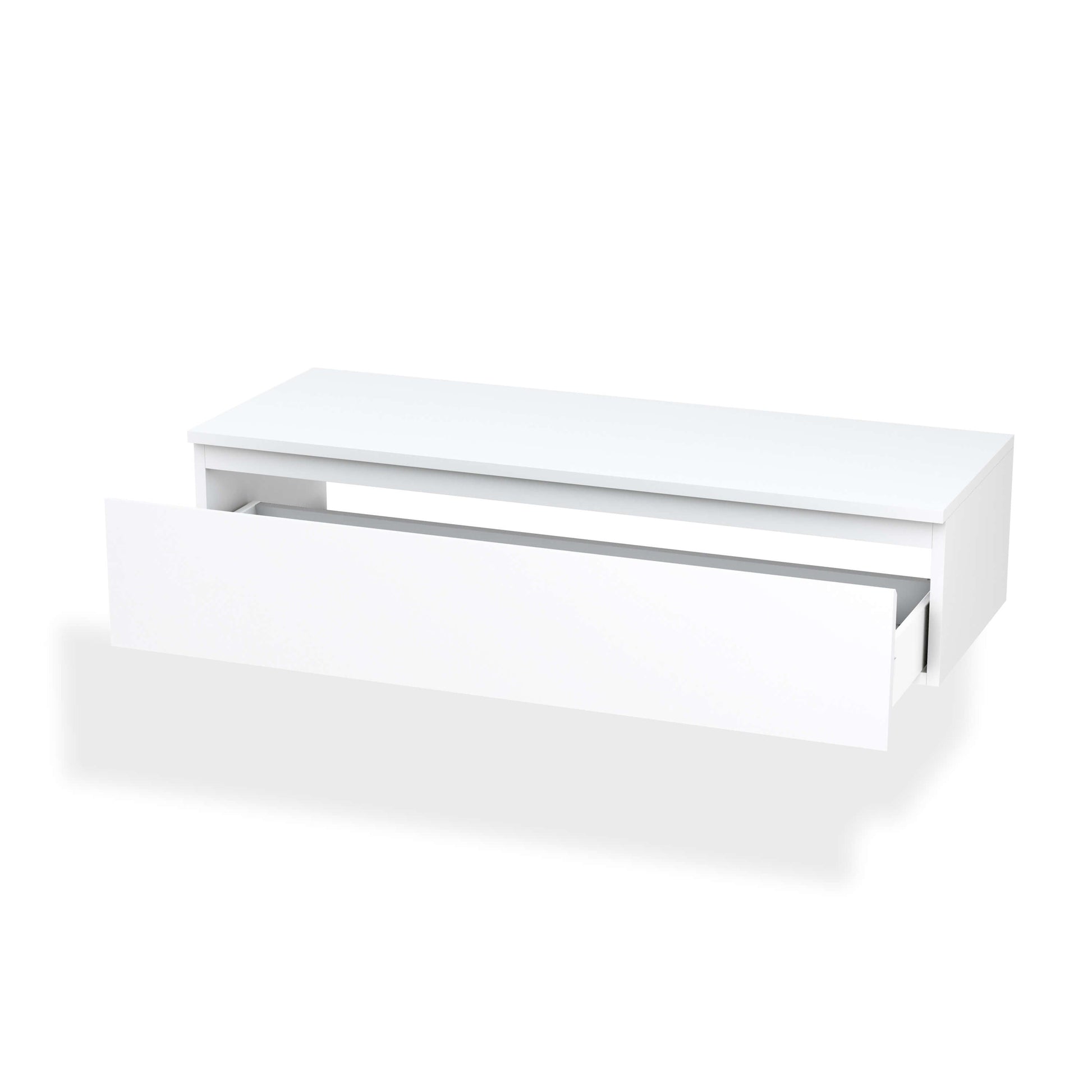 Mobile Bagno Sospeso 220cm Top Con Lavabo, Base Con Cassetto E Specchio Con LED Integrato - Top cemento + base laccata bianco opaco