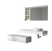 Mobile Bagno Sospeso 220cm Top Con Lavabo, Base Con Cassetto E Specchio Con LED Integrato - Top bianco + base laccata bianco opaco