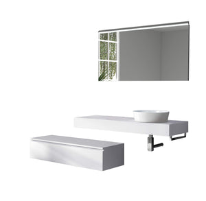 Mobile Bagno Sospeso 220cm Top Con Lavabo, Base Con Cassetto E Specchio Con LED Integrato - Top bianco + base laccata bianco opaco