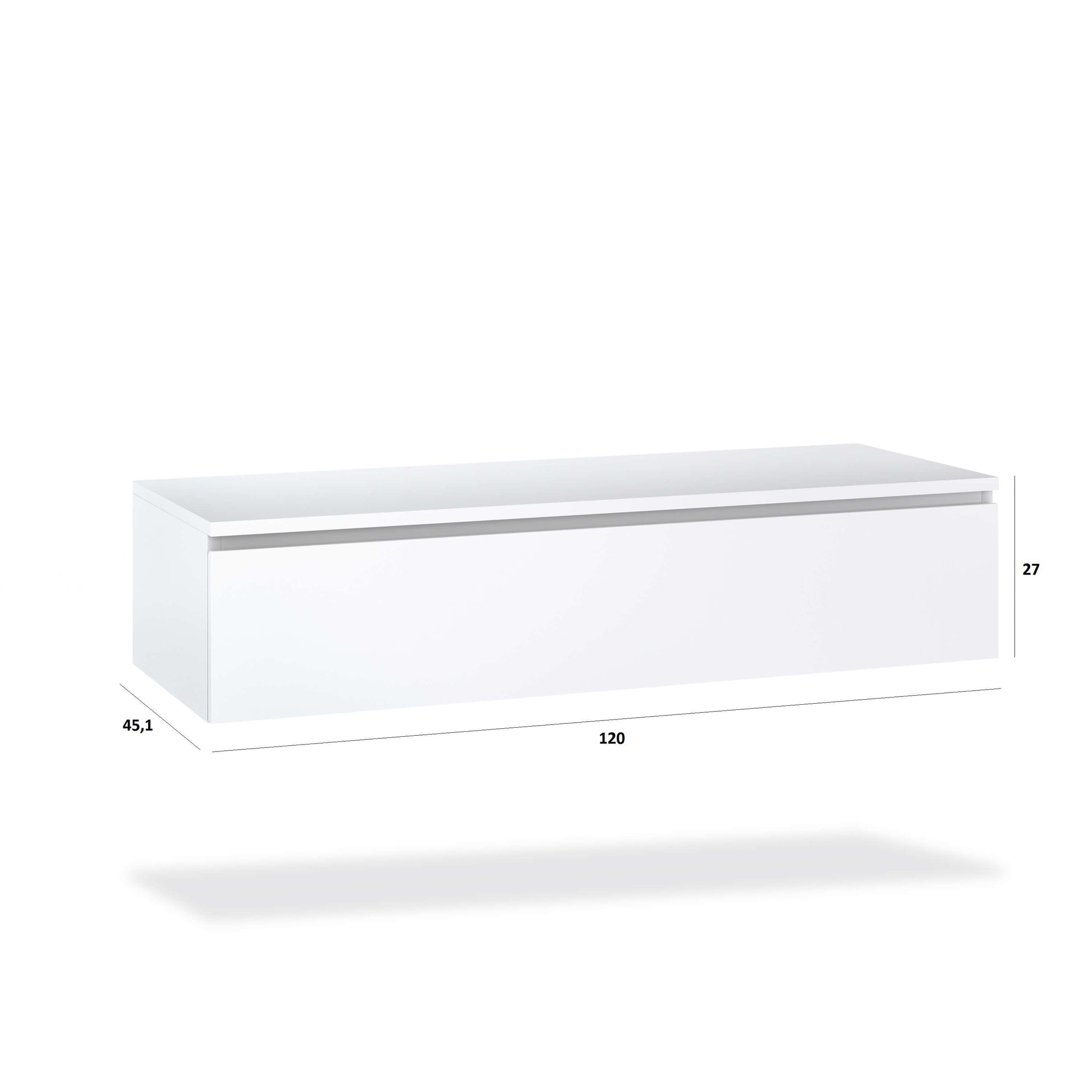 Mobile Bagno Sospeso 220cm Top Con Lavabo, Base Con Cassetto E Specchio Con LED Integrato - Top cemento + base laccata bianco opaco
