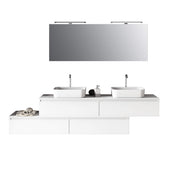 Composizione Mobile Bagno 225cm Sospesa Con Doppio Lavabo, Cassetti E Specchio - Bianco