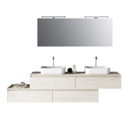 Composizione Mobile Bagno 225cm Sospesa Con Doppio Lavabo, Cassetti E Specchio - Sherwood Naturale