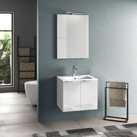 Composizione Mobile Bagno 80cm Sospeso Con 2 Ante e Specchio con Lampada - Rovere Miele