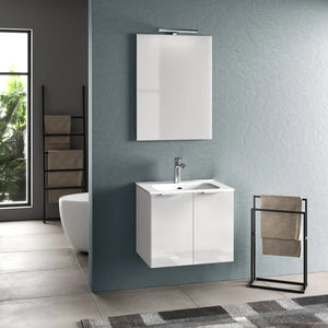 Composizione Mobile Bagno 80cm Sospeso Con 2 Ante e Specchio con Lampada - Rovere Miele