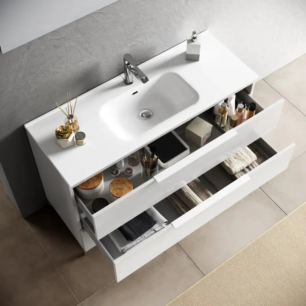 Mobile Bagno 60cm Sospeso Con 2 Cassetti e Specchio con Lampada LED - Testa di Moro