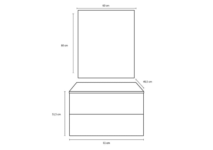 Mobile Bagno 60cm Sospeso Con 2 Cassetti e Specchio con Lampada LED - Testa di Moro