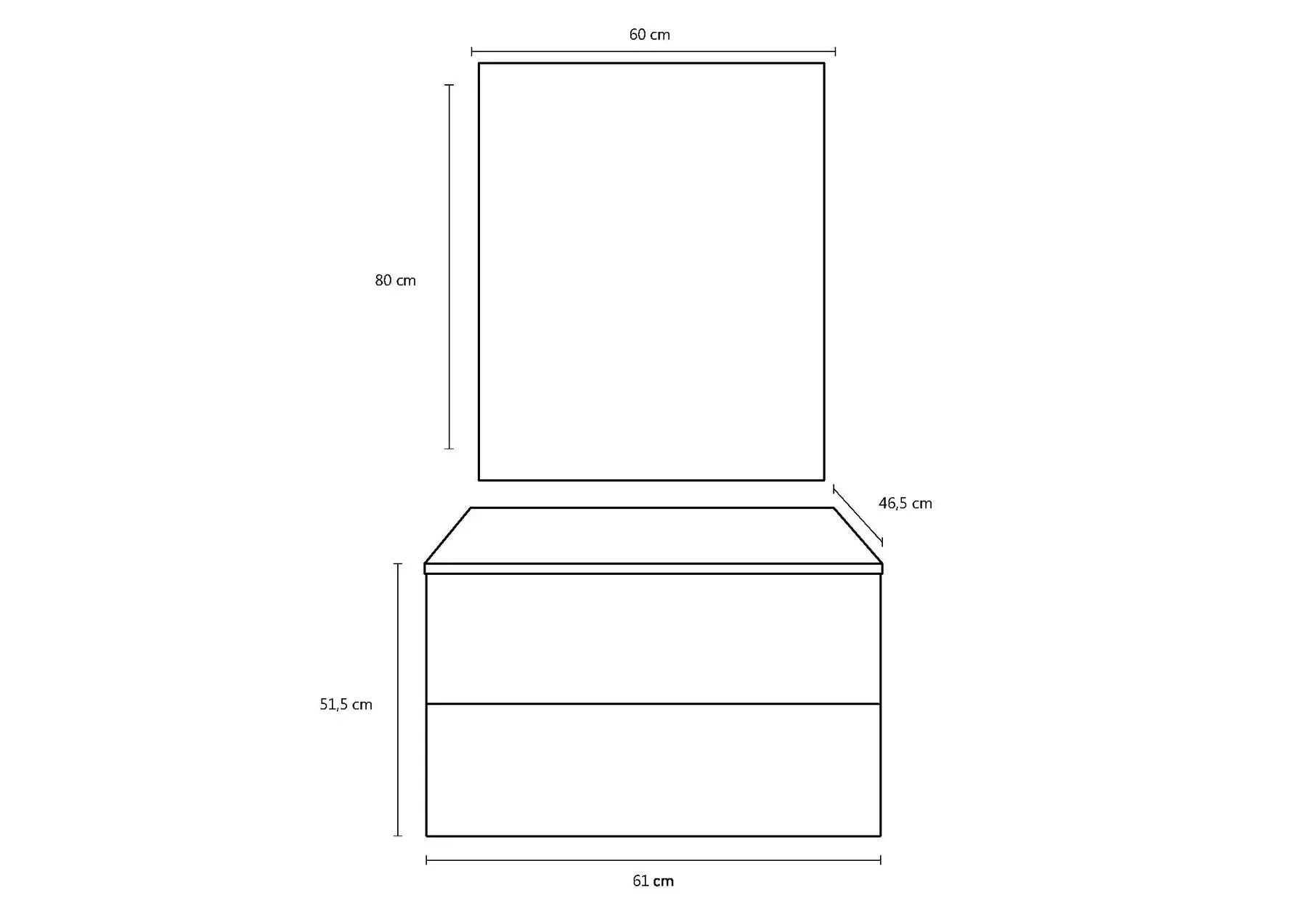 Mobile Bagno 60cm Sospeso Con 2 Cassetti e Specchio con Lampada LED - Pino Artico